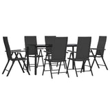 7 Piece Garden Dining Set Black Poly Rattan