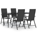 5 Piece Garden Dining Set Black Poly Rattan - Front View