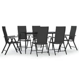 7 Piece Garden Dining Set Black Poly Rattan - Front View