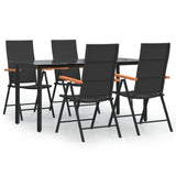 5 Piece Garden Dining Set Black and Brown Poly Rattan - Front View