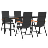 5 Piece Garden Dining Set Black and Brown Poly Rattan - Side View