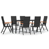 7 Piece Garden Dining Set Black and Brown Poly Rattan - Front View