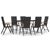 7 Piece Garden Dining Set Black and Brown Poly Rattan - Front View