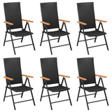 7 Piece Garden Dining Set Black and Brown Poly Rattan - Top-Down View