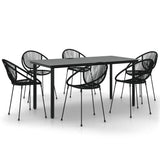 7 Piece Garden Dining Set Black PVC Rattan