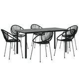 7 Piece Garden Dining Set Black PVC Rattan