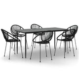 7 Piece Garden Dining Set Black PVC Rattan - Front View