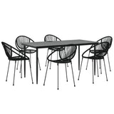 7 Piece Garden Dining Set Black PVC Rattan - Side View