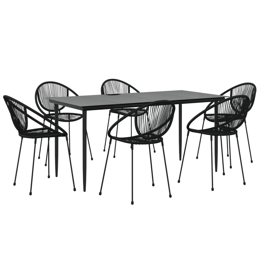 7 Piece Garden Dining Set Black PVC Rattan