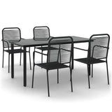 5 Piece Garden Dining Set Black Cotton Rope and Steel - Front View