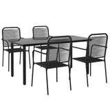 5 Piece Garden Dining Set Black Cotton Rope and Steel