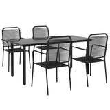 5 Piece Garden Dining Set Black Cotton Rope and Steel - Side View