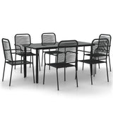7 Piece Garden Dining Set Black Cotton Rope and Steel - Front View
