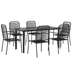 7 Piece Garden Dining Set Black Cotton Rope and Steel