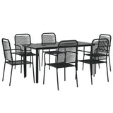 7 Piece Garden Dining Set Black Cotton Rope and Steel - Side View
