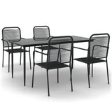 5 Piece Garden Dining Set Black Cotton Rope and Steel - Front View