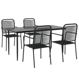 5 Piece Garden Dining Set Black Cotton Rope and Steel - Side View