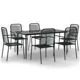 7 Piece Garden Dining Set Black Cotton Rope and Steel - Front View
