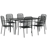 7 Piece Garden Dining Set Black Cotton Rope and Steel - Side View