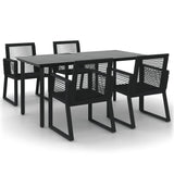 5 Piece Garden Dining Set Black PVC Rattan - Front View
