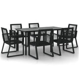 7 Piece Garden Dining Set Black PVC Rattan - Front View