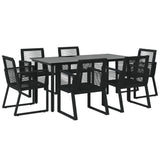 7 Piece Garden Dining Set Black PVC Rattan - Side View