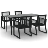 5 Piece Garden Dining Set Black PVC Rattan - Front View