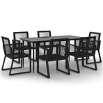 7 Piece Garden Dining Set Black PVC Rattan