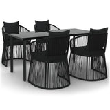 5 Piece Garden Dining Set with Cushions Black PVC Rattan