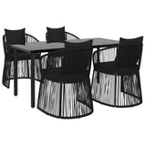 5 Piece Garden Dining Set with Cushions Black PVC Rattan