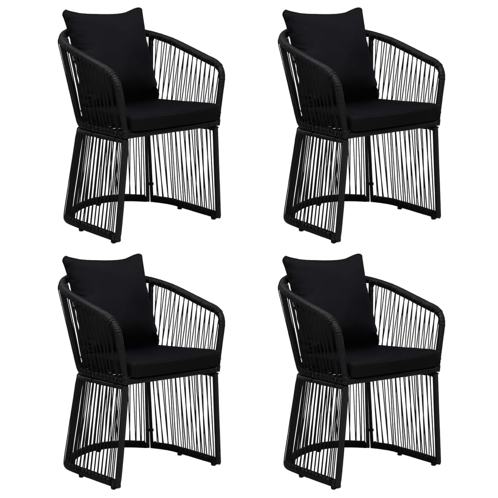 5 Piece Garden Dining Set with Cushions Black PVC Rattan