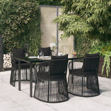 5 Piece Garden Dining Set with Cushions Black PVC Rattan