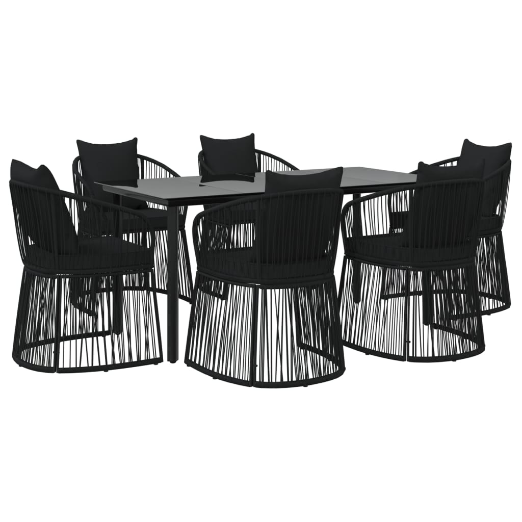 7 Piece Garden Dining Set with Cushions Black PVC Rattan