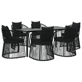 7 Piece Garden Dining Set with Cushions Black PVC Rattan