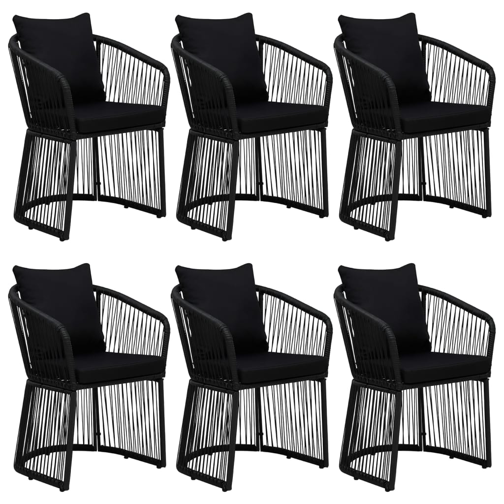 7 Piece Garden Dining Set with Cushions Black PVC Rattan
