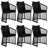 7 Piece Garden Dining Set with Cushions Black PVC Rattan