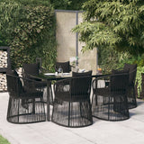 7 Piece Garden Dining Set with Cushions Black PVC Rattan
