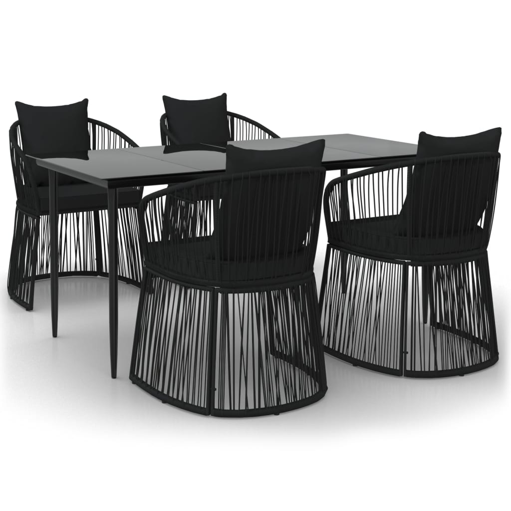 5 Piece Garden Dining Set with Cushions Black PVC Rattan