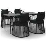 5 Piece Garden Dining Set with Cushions Black PVC Rattan - Front View