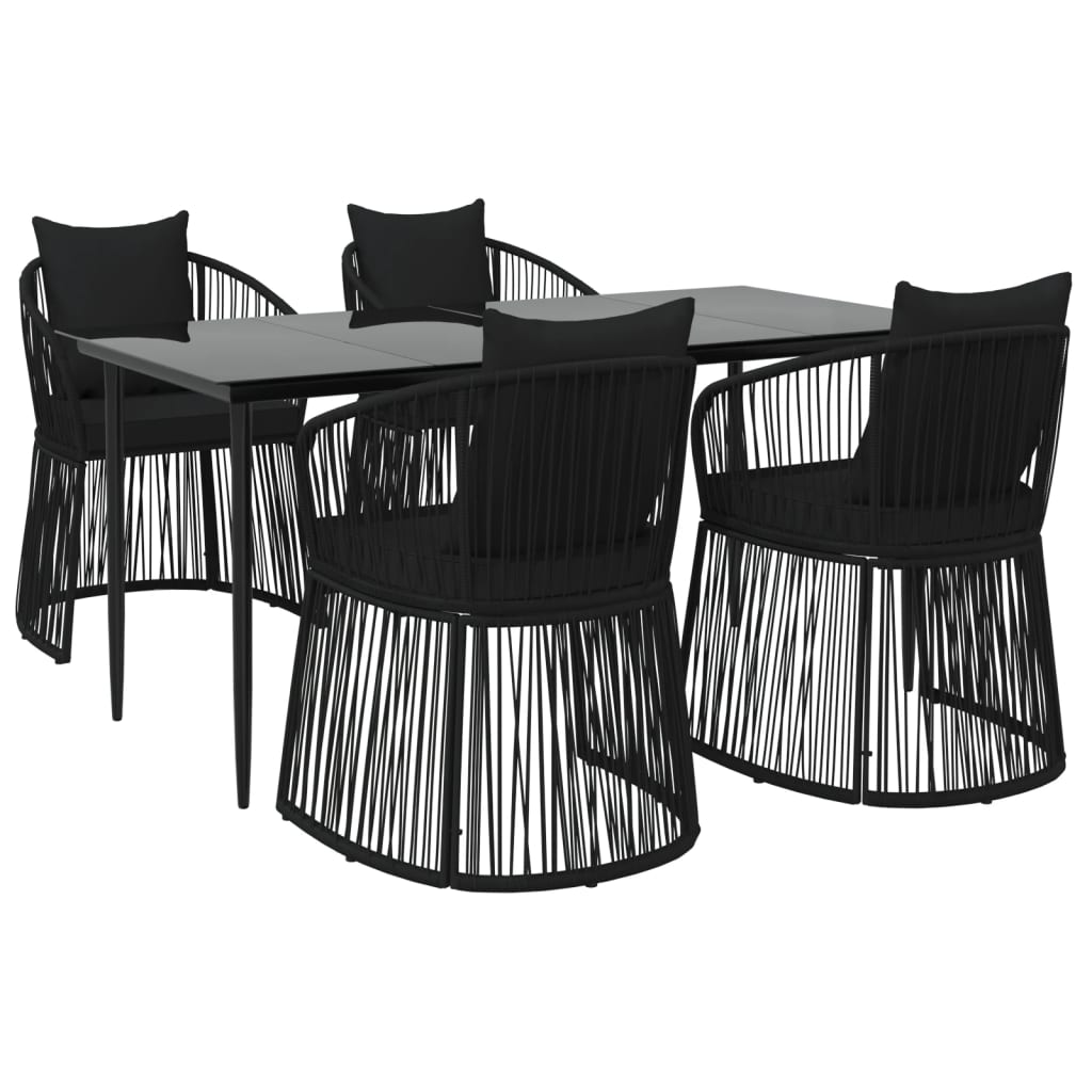 5 Piece Garden Dining Set with Cushions Black PVC Rattan