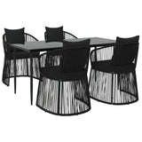 5 Piece Garden Dining Set with Cushions Black PVC Rattan
