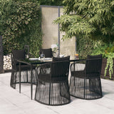 5 Piece Garden Dining Set with Cushions Black PVC Rattan