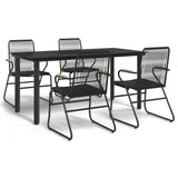 5 Piece Garden Dining Set Black PVC Rattan - Front View
