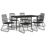 7 Piece Garden Dining Set Black PVC Rattan - Front View