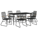 7 Piece Garden Dining Set Black PVC Rattan - Side View