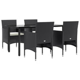 5 Piece Garden Dining Set with Cushions Black - Side View