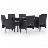 7 Piece Garden Dining Set with Cushions Black - Front View