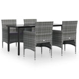 5 Piece Garden Dining Set with Cushions Grey and Black - Front View
