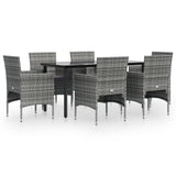7 Piece Garden Dining Set with Cushions Grey and Black - Front View