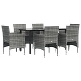 7 Piece Garden Dining Set with Cushions Grey and Black - Side View